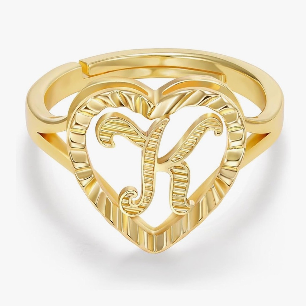 Gold Heart Initial 'K' Ring - Personalized Women's Jewelry